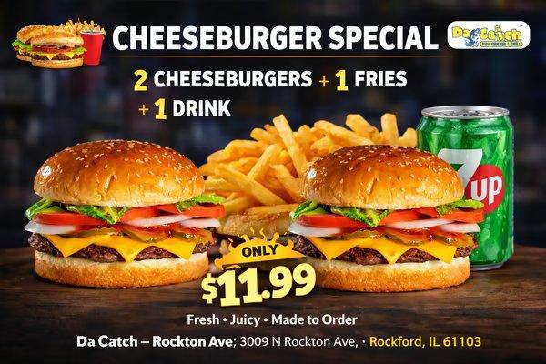 2 CHZ BURGERS W/FRIES AND DRINK
