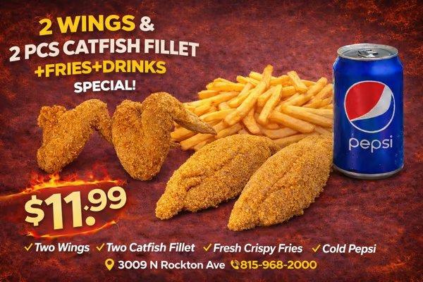 2 Wings & 2 Catfish Fillet