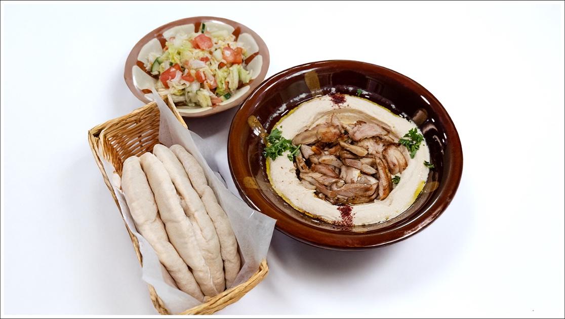 #16 Hummus with Beef or Chicken Shawarma