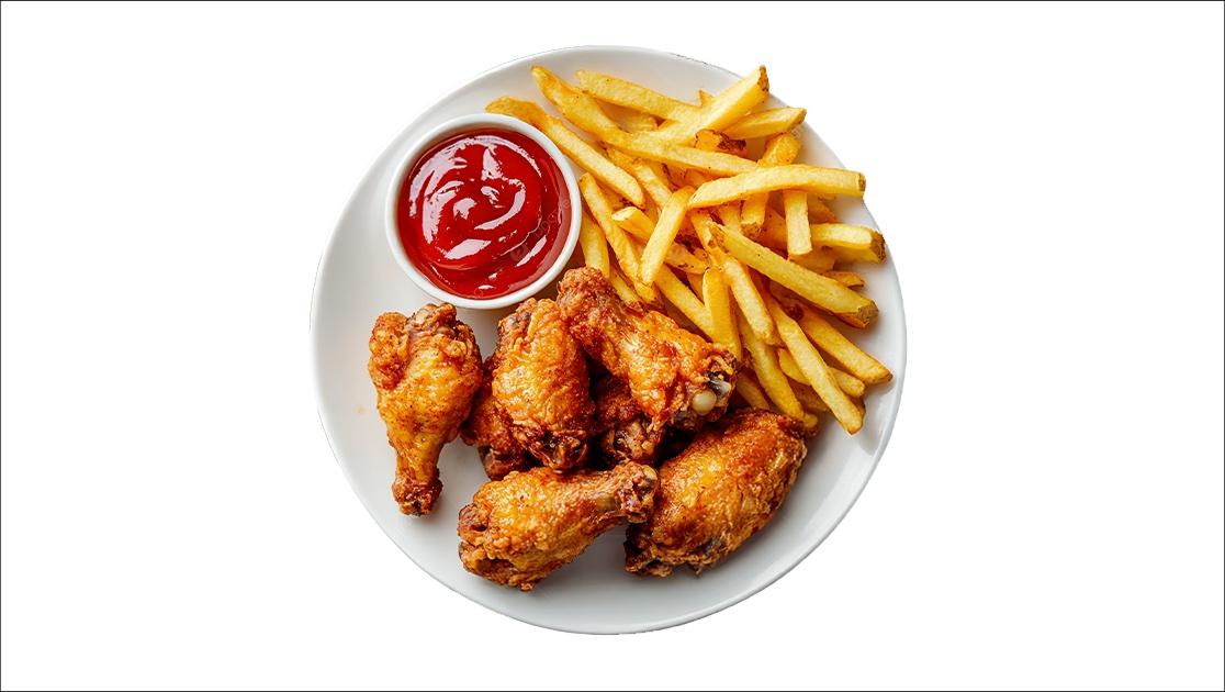 6 Wings w/ Fries + Garlic Sauce